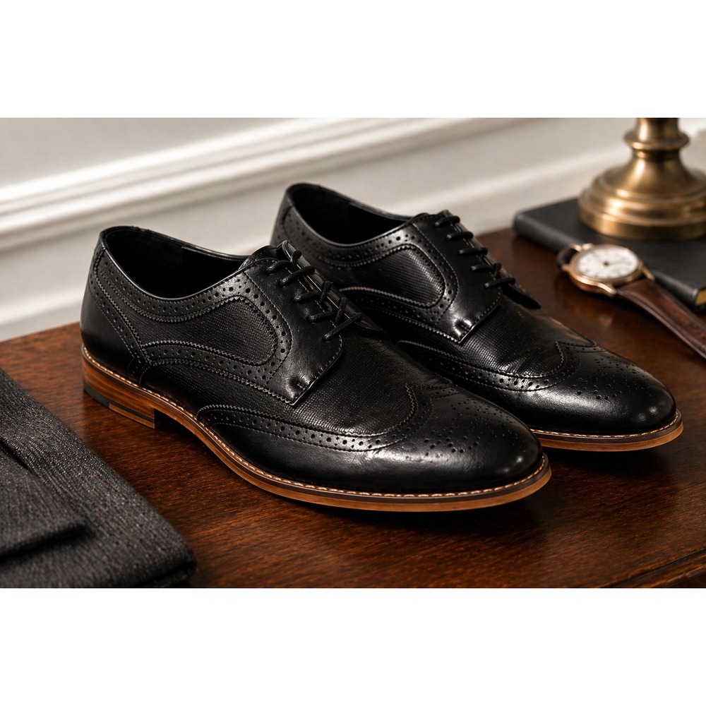 Kenneth Cole Blake Black Wingtip Oxford Dress Shoes‎ Brogue Mens SZ 10 Luxe